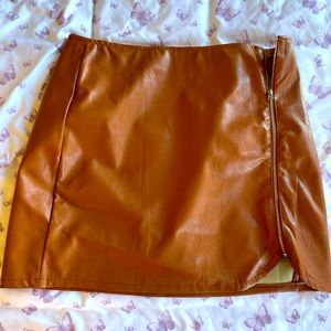 Leather Brown Skirt - Size L